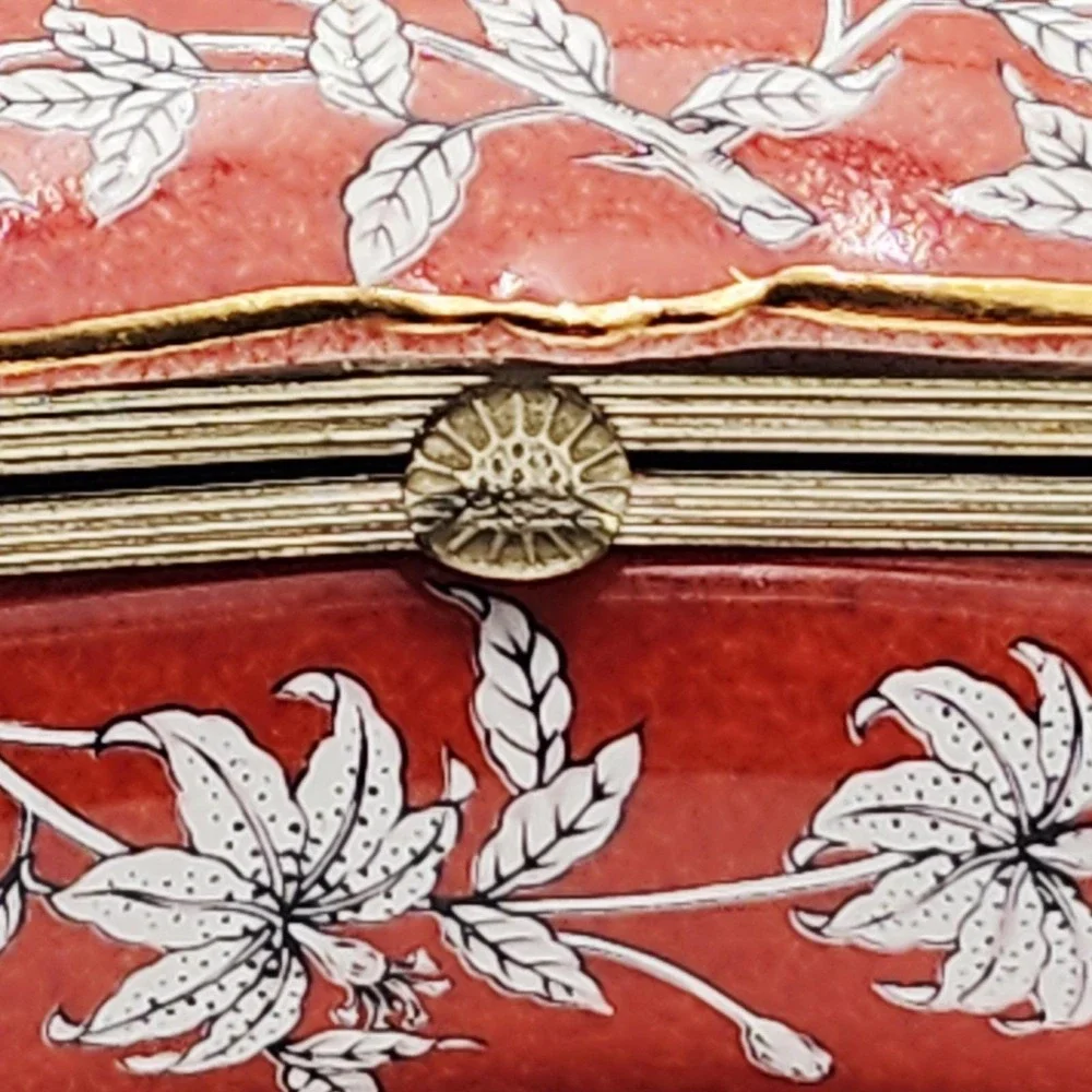 Vintage Butterfly-Shaped Porcelain Trinket Box Reddish Orange Floral Ardalt 7467